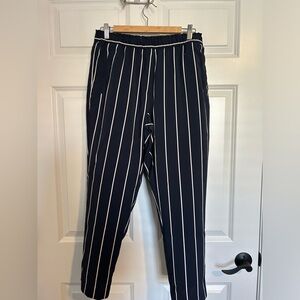 Dark navy and white striped cropped ankle dress pants